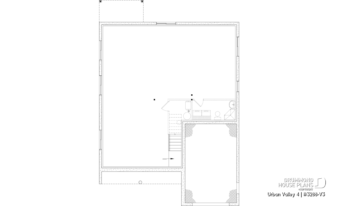 Unfinished basement - Compact 2 to 6 bedroom farmhouse plan with great open floor plan, den, optional finished basement ($) - Urban Valley 4