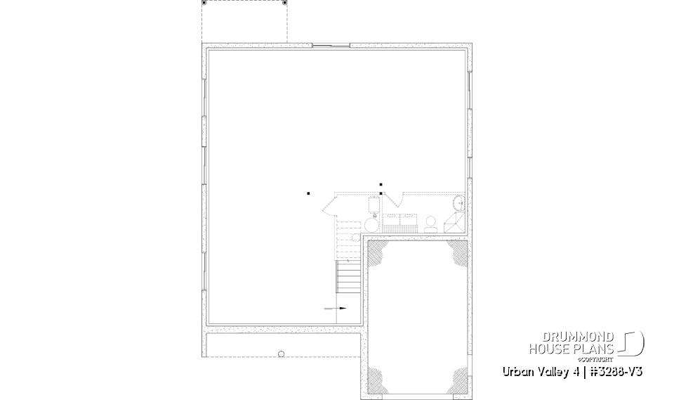 Unfinished basement - Compact 2 to 6 bedroom farmhouse plan with great open floor plan, den, optional finished basement ($) - Urban Valley 4