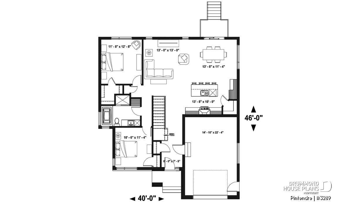 1st level - Mid-Century Modern One-story Home, Open floor plan, Large Kitchen Island, Pantry, One-Car Garage, 2 + Bedrooms - Pintendre