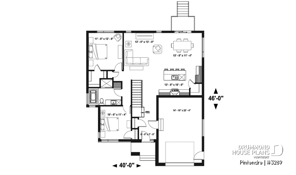 1st level - Mid-Century Modern One-story Home, Open floor plan, Large Kitchen Island, Pantry, One-Car Garage, 2 + Bedrooms - Pintendre