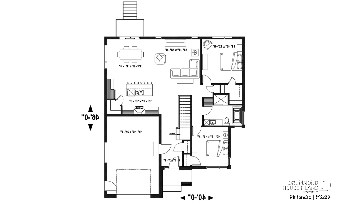 1st level - Mid-Century Modern One-story Home, Open floor plan, Large Kitchen Island, Pantry, One-Car Garage, 2 + Bedrooms - Pintendre