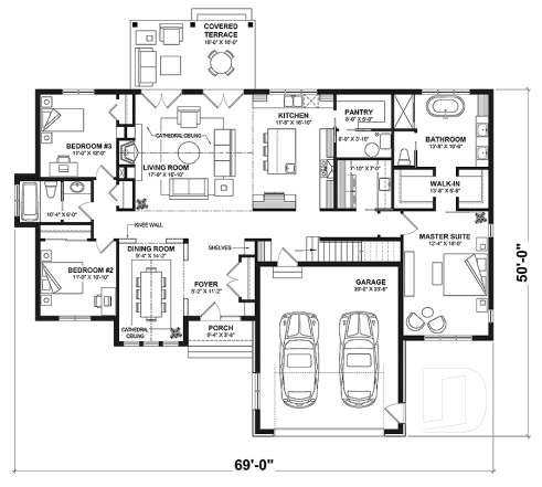 1st level - Spacious 3 bedroom Farmhouse style house plan with formal dining, large family room and lots of light. - Country Side
