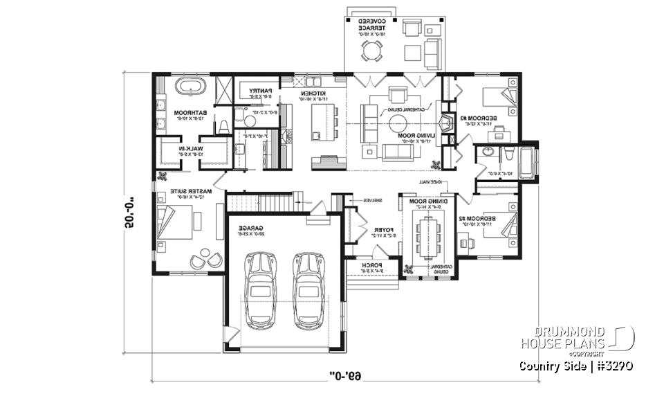 1st level - Spacious 3 bedroom Farmhouse style house plan with formal dining, large family room and lots of light. - Country Side