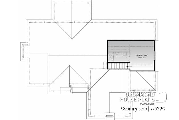 Bonus space - Spacious 3 bedroom Farmhouse style house plan with formal dining, large family room and lots of light. - Country Side