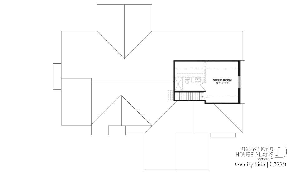 Bonus space - Spacious 3 bedroom Farmhouse style house plan with formal dining, large family room and lots of light. - Country Side