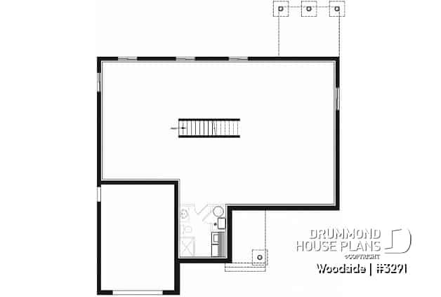 Basement - One-story northwest style house plan with 3 bedrooms ou 2 beds + home office, 2 full bath, cathedral ceiling - Woodside