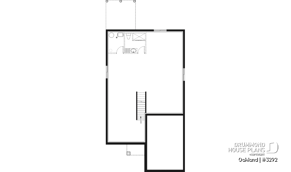 Basement - Ideal narrow lot house plan, 2 bedrooms, garage, large family room, play area or computer corner, laundry room - Oakland