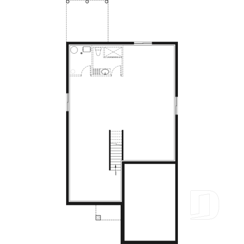 Basement - Ideal narrow lot house plan, 2 bedrooms, garage, large family room, play area or computer corner, laundry room - Oakland