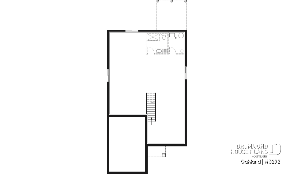 Basement - Ideal narrow lot house plan, 2 bedrooms, garage, large family room, play area or computer corner, laundry room - Oakland