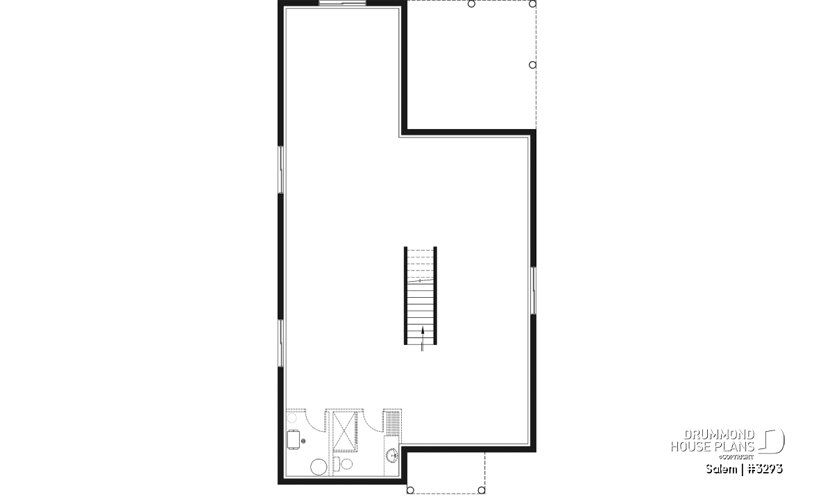 Basement - House plan for narrow lot, covered rear balcony, master suite + 2 secondary bedrooms with full bath, cathedral - Salem