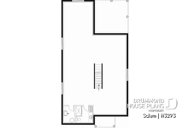 Basement - House plan for narrow lot, covered rear balcony, master suite + 2 secondary bedrooms with full bath, cathedral - Salem