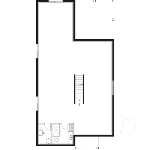 Basement - House plan for narrow lot, covered rear balcony, master suite + 2 secondary bedrooms with full bath, cathedral - Salem