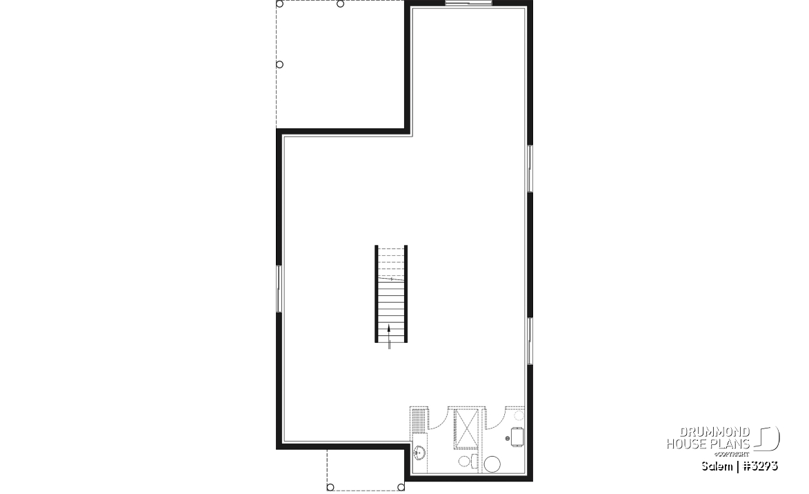 Basement - House plan for narrow lot, covered rear balcony, master suite + 2 secondary bedrooms with full bath, cathedral - Salem