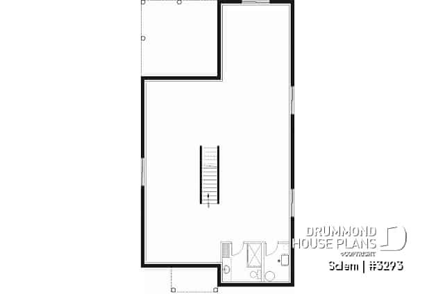 Basement - House plan for narrow lot, covered rear balcony, master suite + 2 secondary bedrooms with full bath, cathedral - Salem
