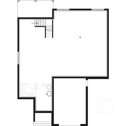 Basement - 3 bedroom one-story house plan with garage, open floor plan concept, cathedral ceiling, kitchen island - Silverwood