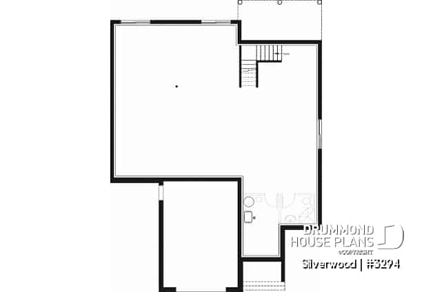 Basement - 3 bedroom one-story house plan with garage, open floor plan concept, cathedral ceiling, kitchen island - Silverwood
