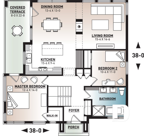 1st level - Modern economical bungalow with walkout basement, 2 bedroom and central fireplace - Zenia