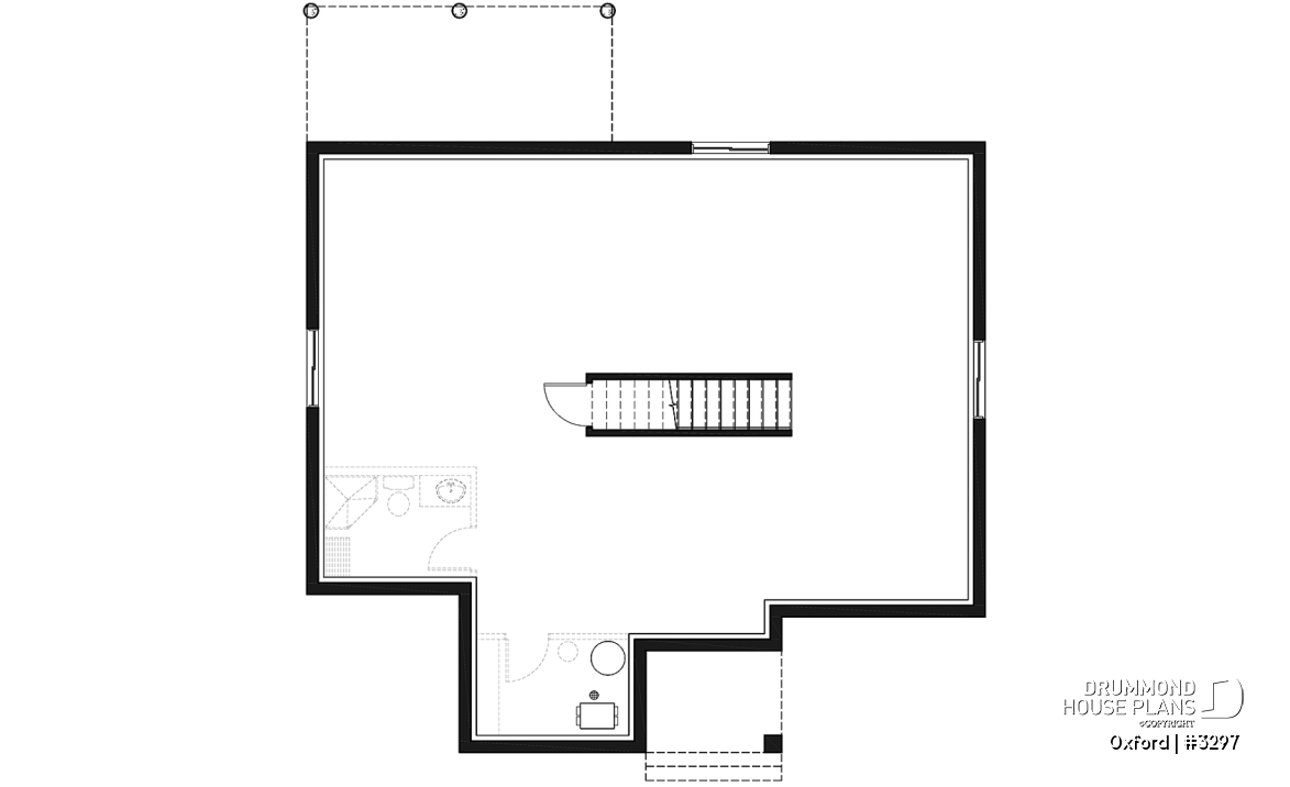 Basement - 1 bedroom modern mid-century house plan with open floor plan, economical home, unfinished daylight basement - Oxford