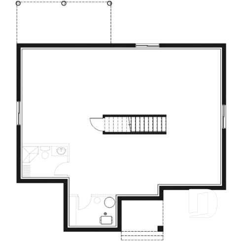 Basement - 1 bedroom modern mid-century house plan with open floor plan, economical home, unfinished daylight basement - Oxford