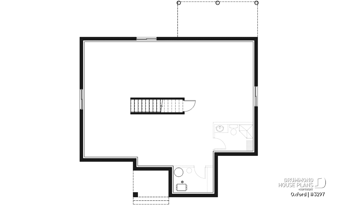 Basement - 1 bedroom modern mid-century house plan with open floor plan, economical home, unfinished daylight basement - Oxford