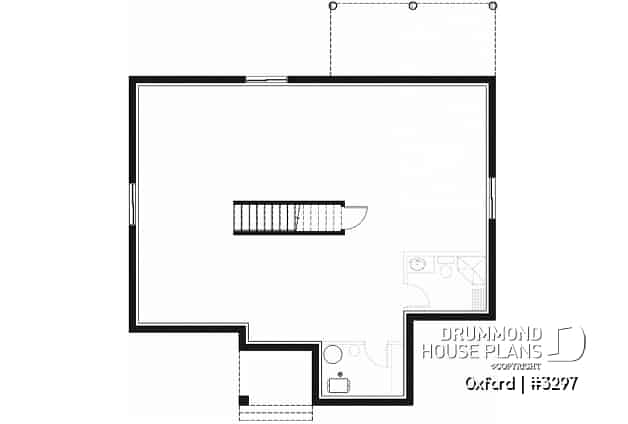 Basement - 1 bedroom modern mid-century house plan with open floor plan, economical home, unfinished daylight basement - Oxford