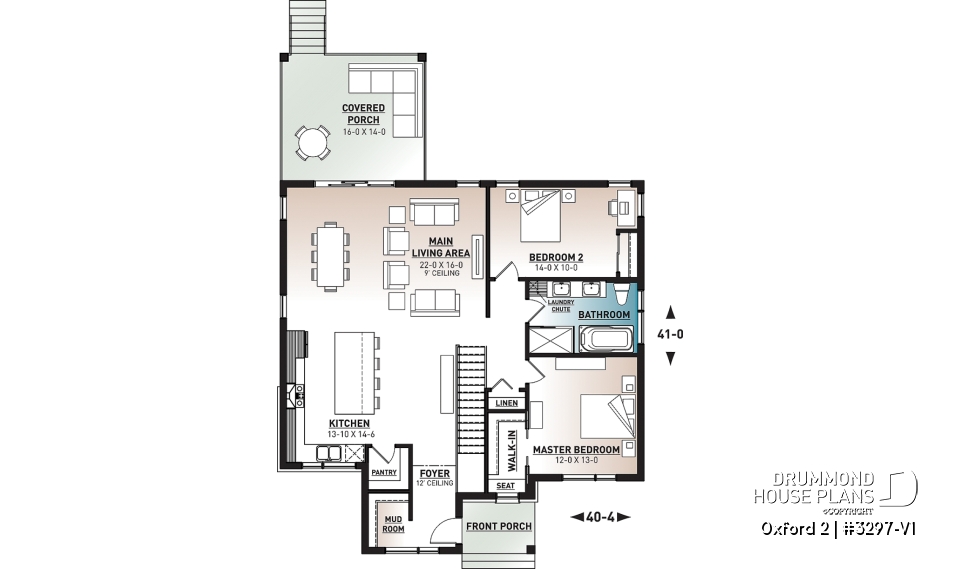 1st level - Modern rustic bungalow of 2 bedroom, huge kitchen with pantry, mud room, 12'4 ceiling at the foyer, open space - Oxford 2