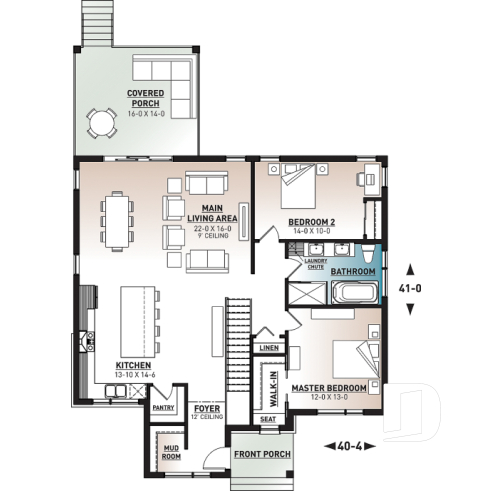 1st level - Modern rustic bungalow of 2 bedroom, huge kitchen with pantry, mud room, 12'4 ceiling at the foyer, open space - Oxford 2