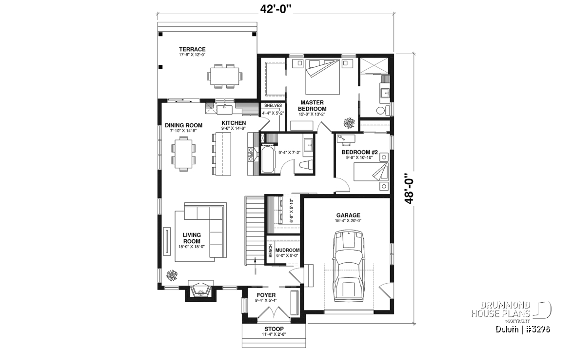 1st level - Cozy 2 beds / 2 baths farmhouse plan with 9' ceiling, pantry and laundry room on main floor - Duluth