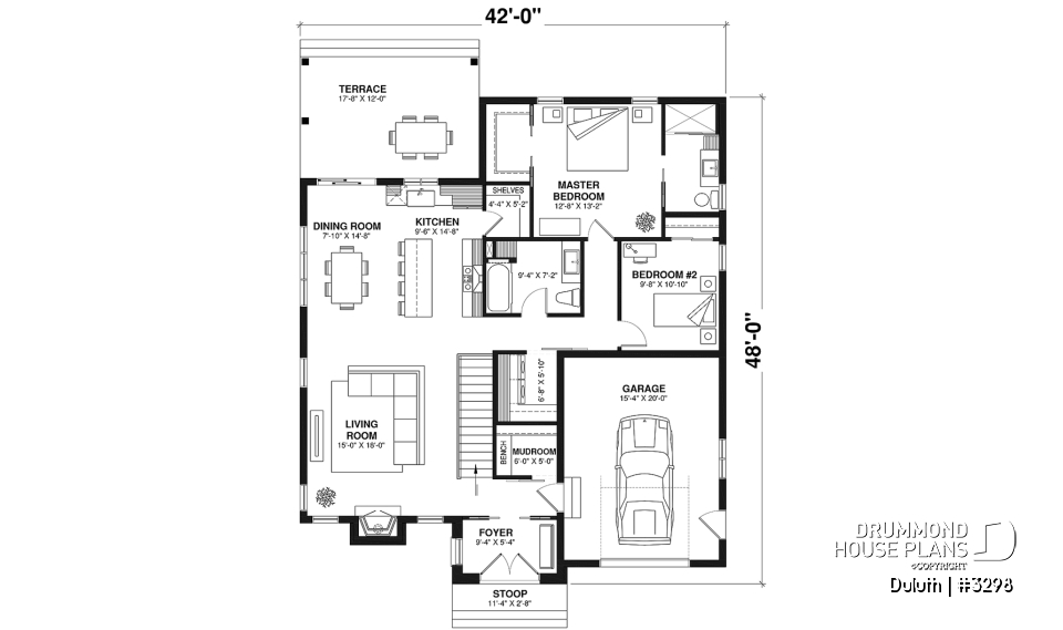 1st level - Cozy 2 beds / 2 baths farmhouse plan with 9' ceiling, pantry and laundry room on main floor - Duluth