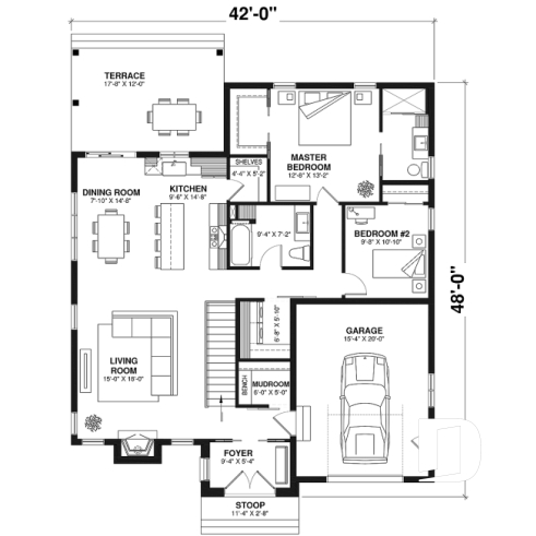 1st level - Cozy 2 beds / 2 baths farmhouse plan with 9' ceiling, pantry and laundry room on main floor - Duluth