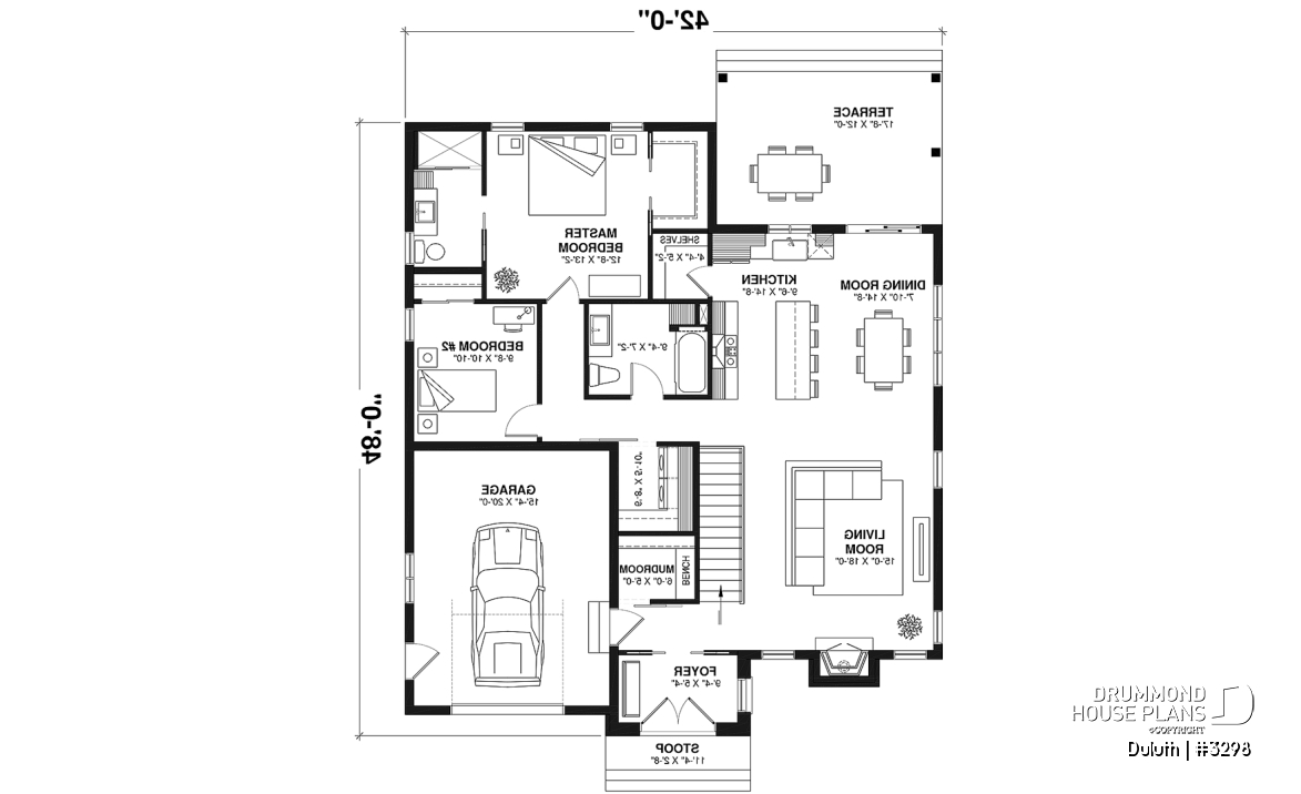 1st level - Cozy 2 beds / 2 baths farmhouse plan with 9' ceiling, pantry and laundry room on main floor - Duluth
