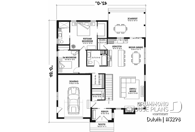 1st level - Cozy 2 beds / 2 baths farmhouse plan with 9' ceiling, pantry and laundry room on main floor - Duluth