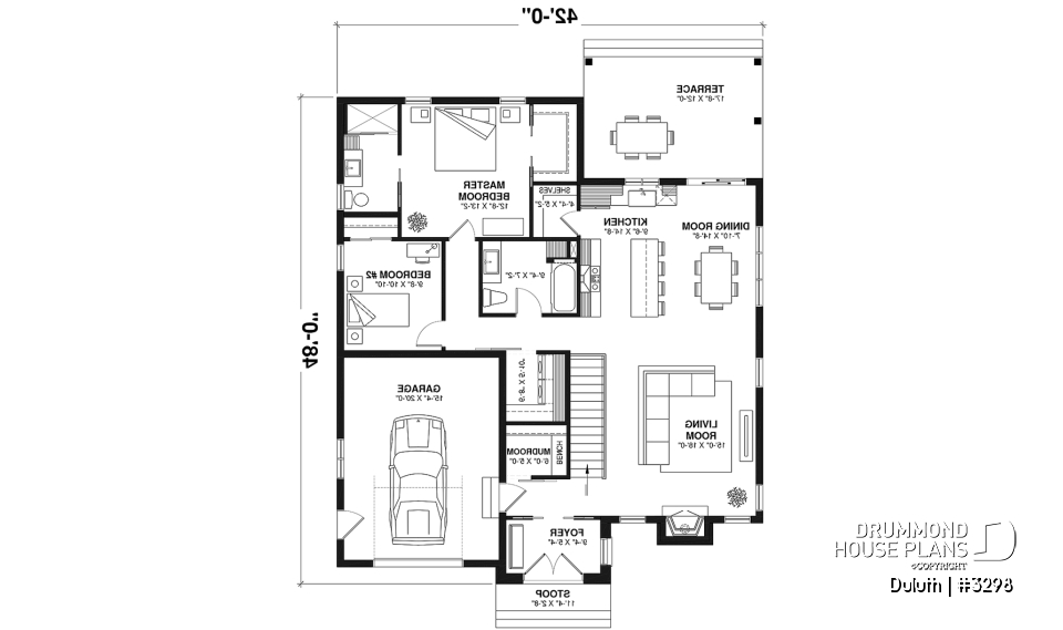 1st level - Cozy 2 beds / 2 baths farmhouse plan with 9' ceiling, pantry and laundry room on main floor - Duluth