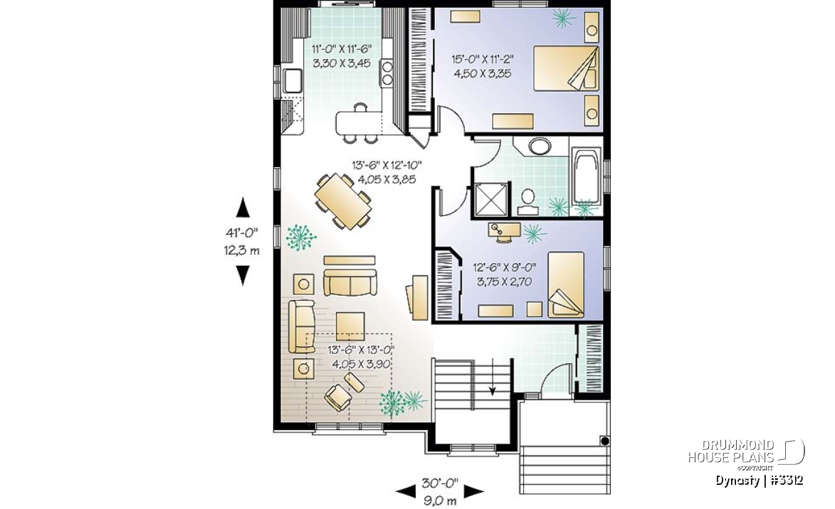 1st level - european style bungalow with two large bedrooms and open floor plan concept, ideal for narrow lot - Dynasty