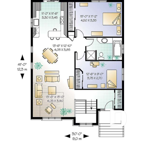 1st level - european style bungalow with two large bedrooms and open floor plan concept, ideal for narrow lot - Dynasty
