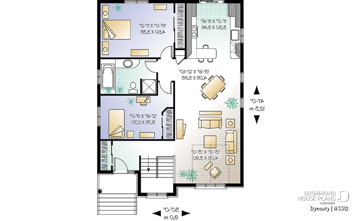 1st level - european style bungalow with two large bedrooms and open floor plan concept, ideal for narrow lot - Dynasty