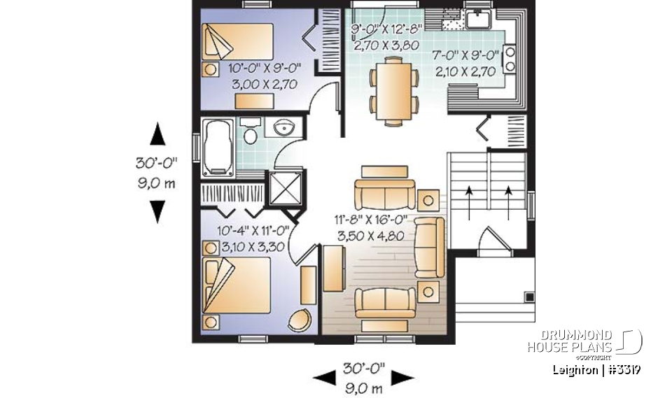 1st level - Affordable split level house plan, ideal first home (very affordable), traditionnal style, 2 bedroom bungalow  - Leighton