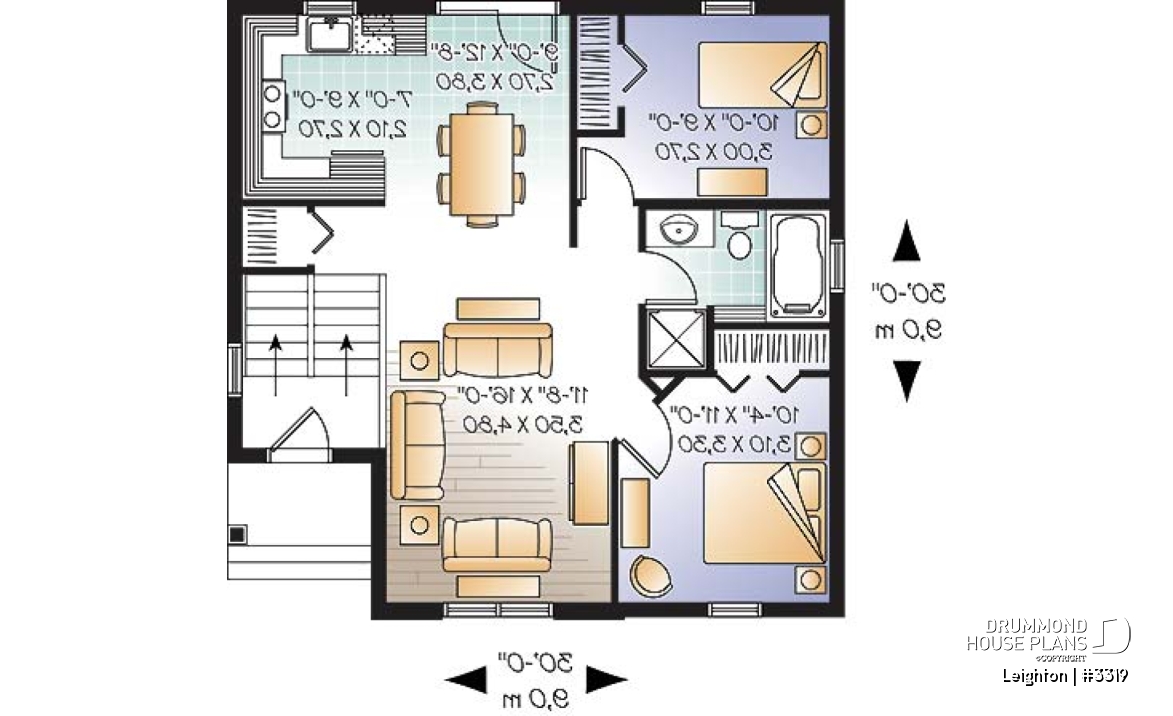1st level - Affordable split level house plan, ideal first home (very affordable), traditionnal style, 2 bedroom bungalow  - Leighton