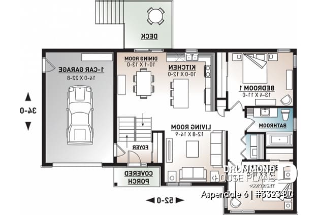 1st level - One-story split entry affordable house plan with attached garage, 2 bedrooms, laundry area - Aspendale 6
