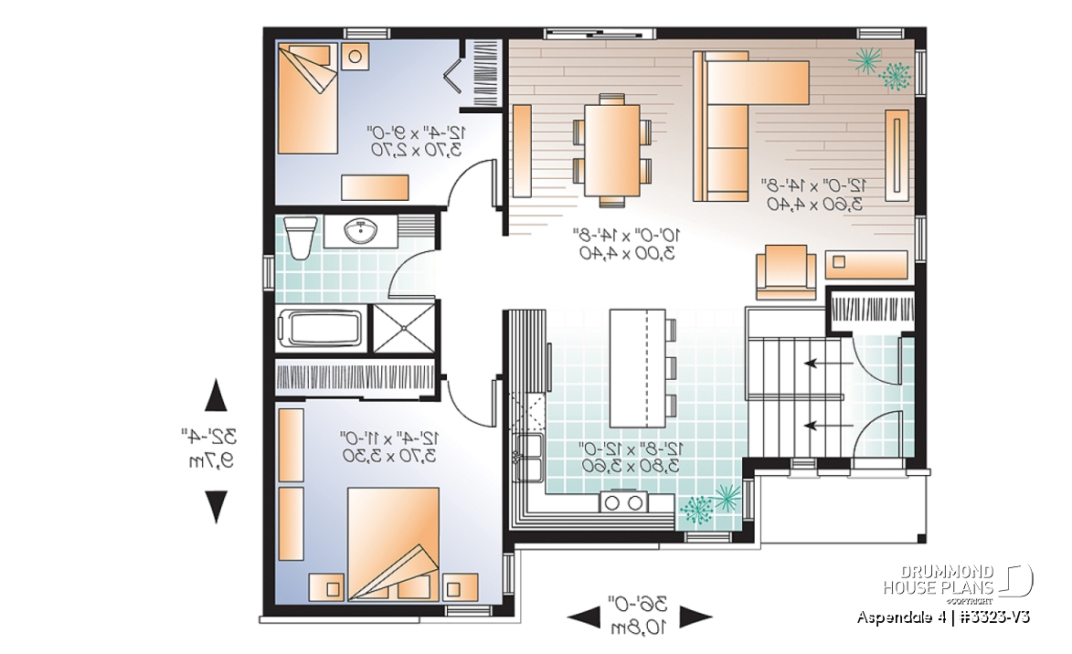 1st level - Modern split-level house plan, large kitchen island, open floor plan concept - Aspendale 4