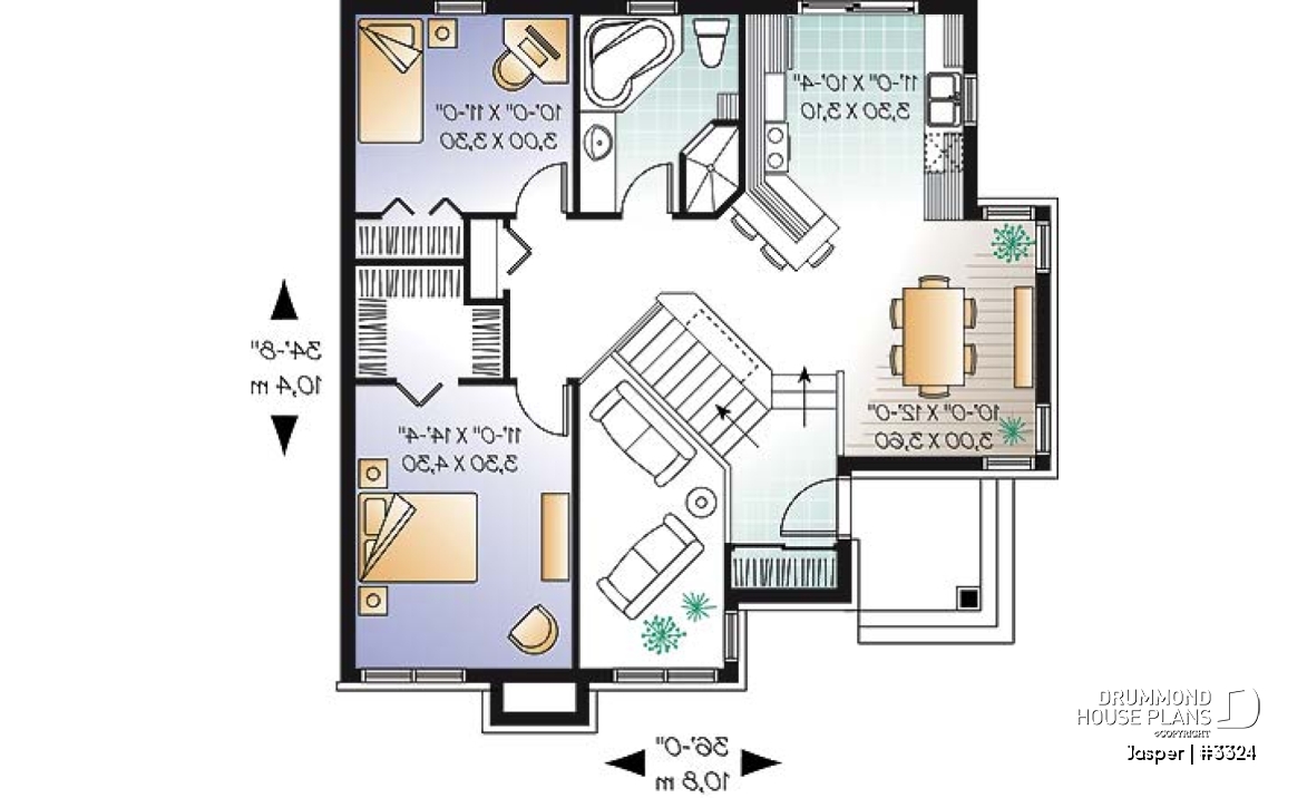 1st level - Split level house plan, 4 bedroom bungalow with workshop and mezzanine - Jasper