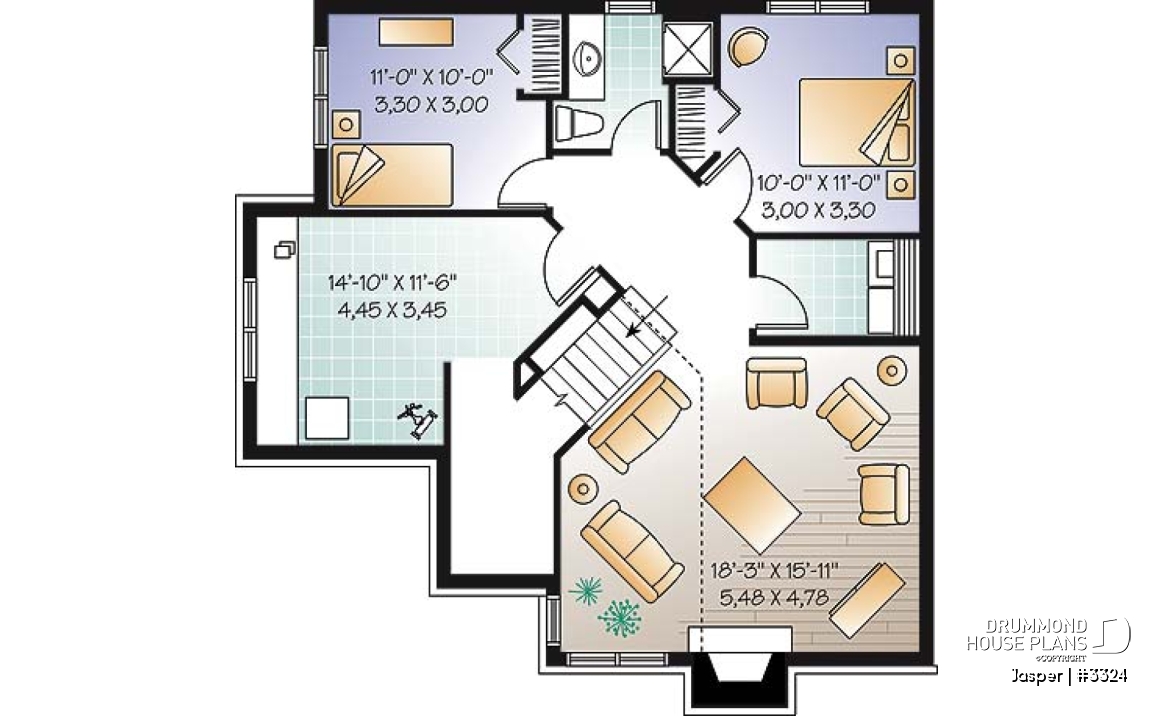 Finished basement - Split level house plan, 4 bedroom bungalow with workshop and mezzanine - Jasper