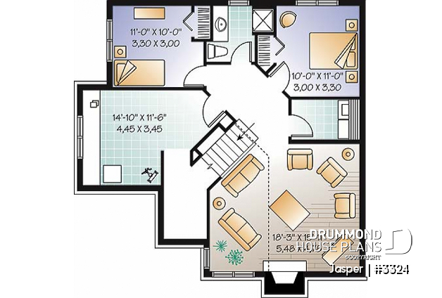Finished basement - Split level house plan, 4 bedroom bungalow with workshop and mezzanine - Jasper