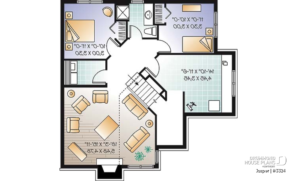 Finished basement - Split level house plan, 4 bedroom bungalow with workshop and mezzanine - Jasper