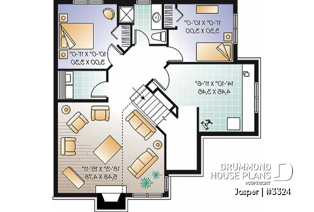 Finished basement - Split level house plan, 4 bedroom bungalow with workshop and mezzanine - Jasper
