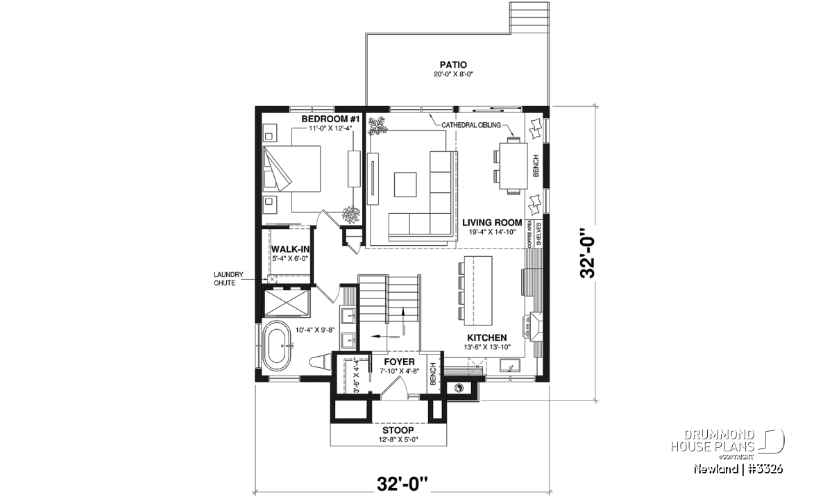 1st level - Small split level modern farmhouse, master suite on main floor, optional finished basement - Newland