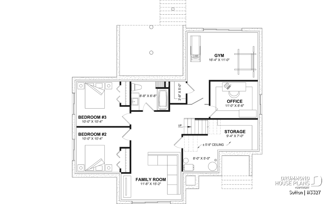 Finished basement (Optional $) - Split-Entry Bungalow House Plan with 1 to 3 Bedrooms, 1.5 to 2.5 bath and Main-Floor Master Suite - Sutton