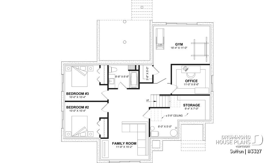 Finished basement (Optional $) - Split-Entry Bungalow House Plan with 1 to 3 Bedrooms, 1.5 to 2.5 bath and Main-Floor Master Suite - Sutton