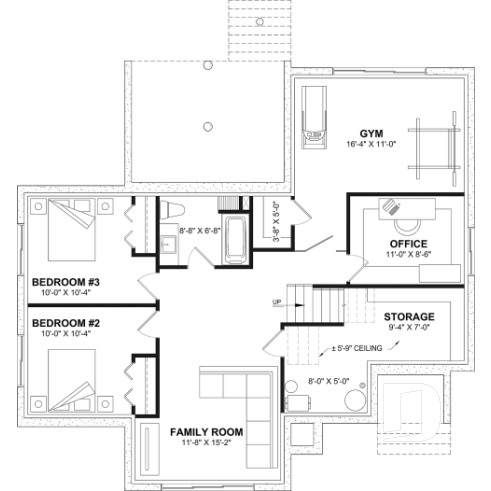 Finished basement (Optional $) - Split-Entry Bungalow House Plan with 1 to 3 Bedrooms, 1.5 to 2.5 bath and Main-Floor Master Suite - Sutton