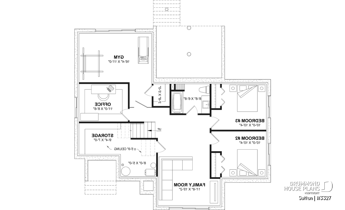 Finished basement (Optional $) - Split-Entry Bungalow House Plan with 1 to 3 Bedrooms, 1.5 to 2.5 bath and Main-Floor Master Suite - Sutton